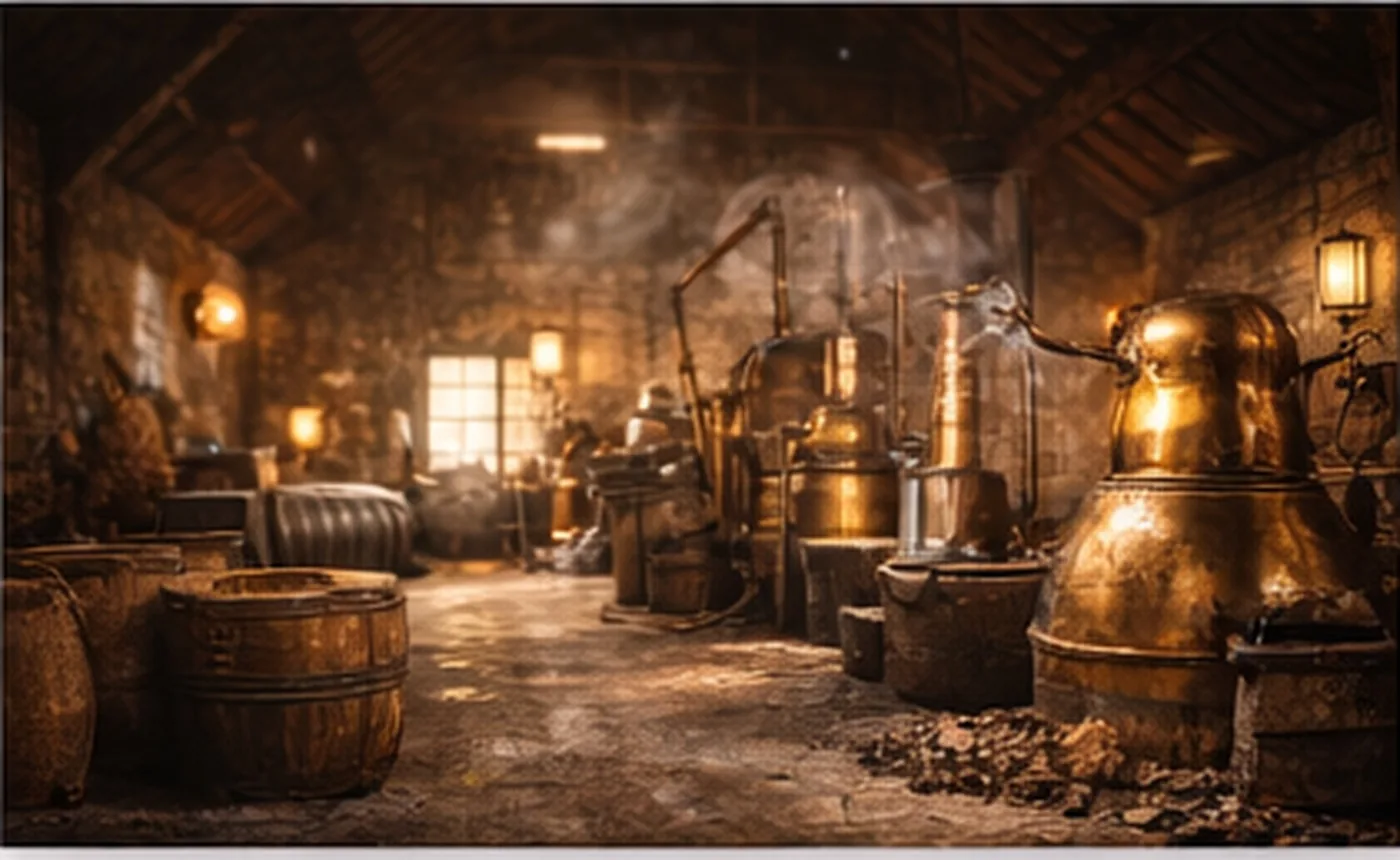 Distillery interior illustrating controlled production environment